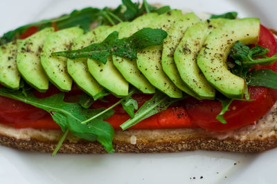 Close-up of sliced slices in plate