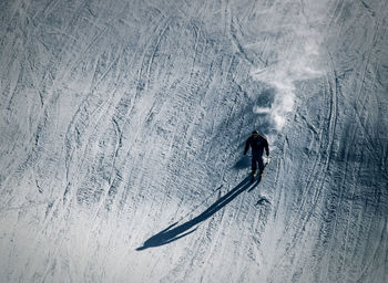 High angle view of man skiing on snow