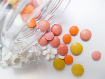 High angle view of candies on table