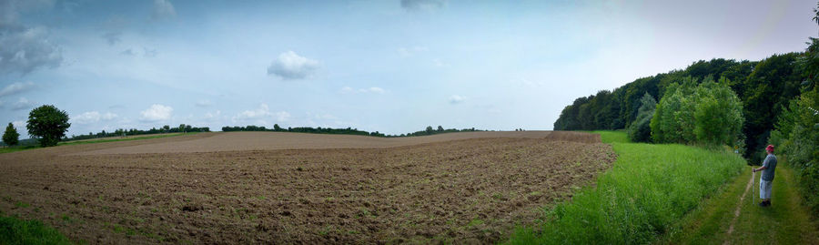 Scenic view of grassy field against sky