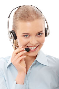 Portrait of happy man using mobile phone