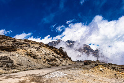 Mountain with bright blue sky at morning from flat angle