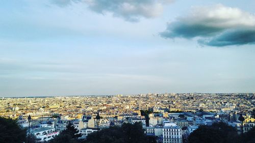 High angle shot of townscape against sky