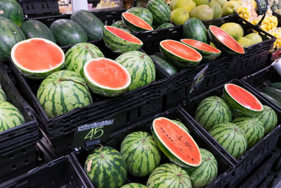 High angle view of fruits for sale in market