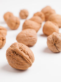 Close-up of cookies against white background