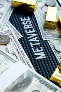 Close-up of paper currencies on table