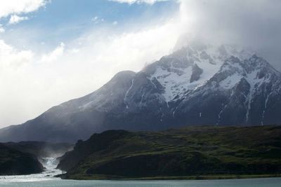 Scenic view of mountains against cloudy sky