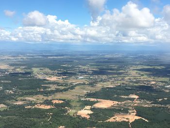 High angle view of field against sky