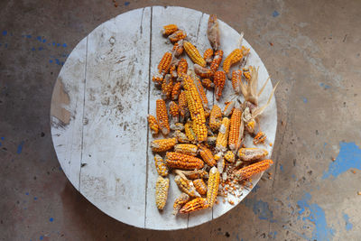 High angle view of food in plate on table