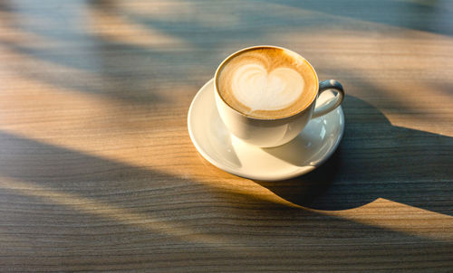 High angle view of coffee on table