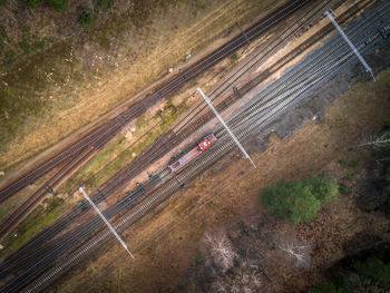 High angle view of train on railroad track