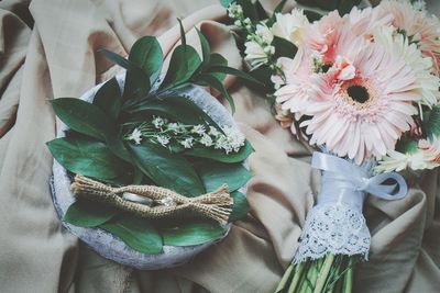 High angle view of flower bouquet