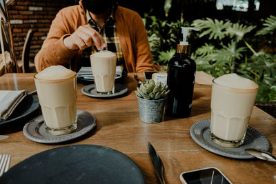 High angle view of coffee on table