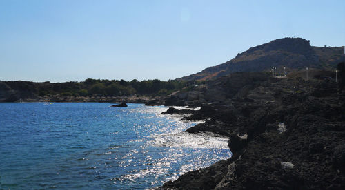 Scenic view of sea against clear sky