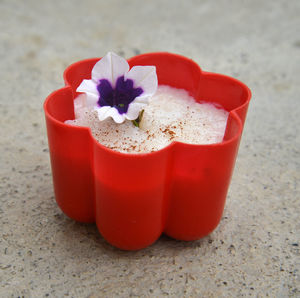 Close-up of red flower on table