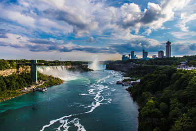 Niagara falls against cloudy sky