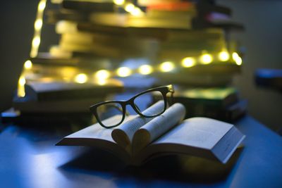 Close-up of books on table