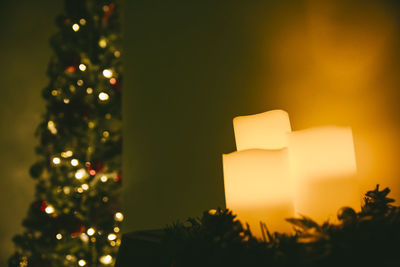 Close-up of illuminated christmas tree at night