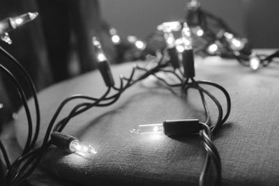 Close-up of illuminated string lights