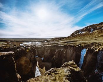 Scenic view of iceland canyons against sky