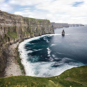 Scenic view of sea against cloudy sky