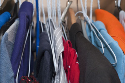 Close-up of clothes hanging with coathanger