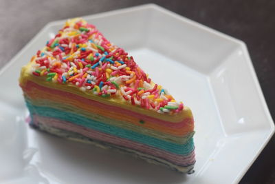 High angle view of dessert in plate on table