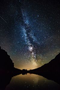 Scenic view of lake against star field at night