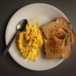 High angle view of breakfast served in plate