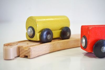 Close-up of toy car on table