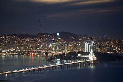 Illuminated buildings in city at night