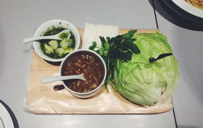 High angle view of food in bowl on table