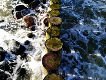 High angle view of rocks in sea
