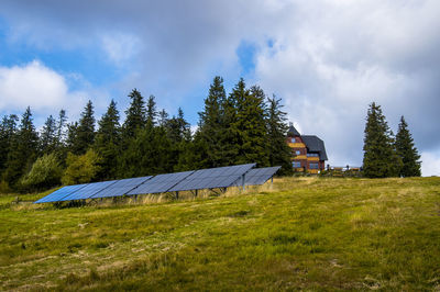 Photovoltaic panels powering the mountain shelter. rysianka, poland