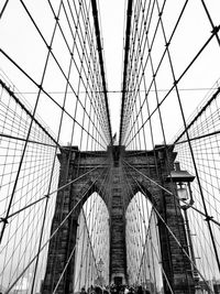 Low angle view of suspension bridge against sky