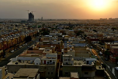 High angle view of buildings in city