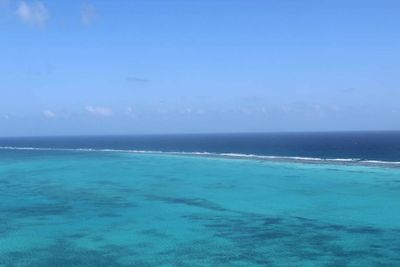 Scenic view of sea against blue sky