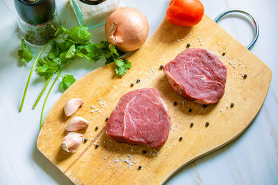 High angle view of food in plate on table