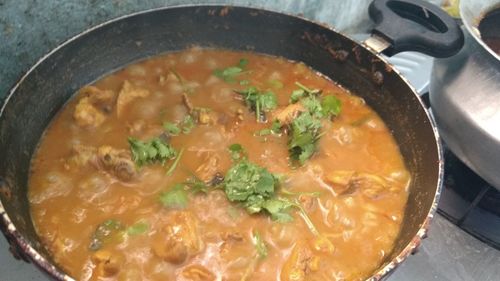 High angle view of soup in bowl