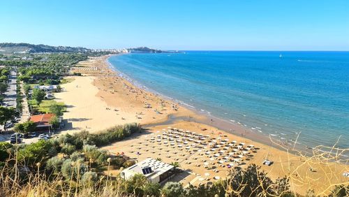 High angle view of beach against clear sky