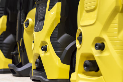 High angle view of yellow container in car