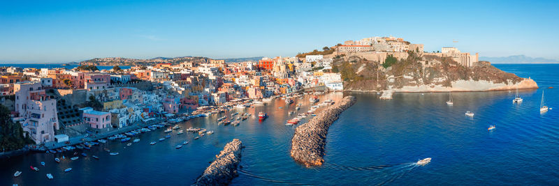 The procida island with colored houses in summer season