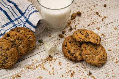 High angle view of cookies on table