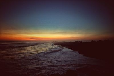 Scenic view of sea against clear sky during sunset