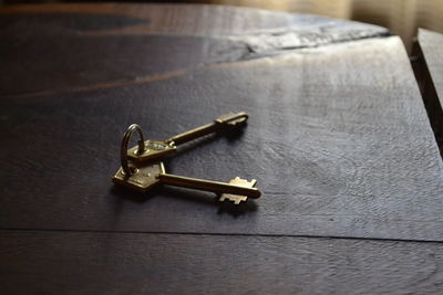 High angle view of keys on table