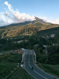 High angle view of road against sky