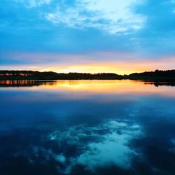 Reflection of clouds in sea at sunset