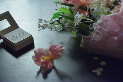 High angle view of flower on table