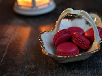 High angle view of dessert in plate on table