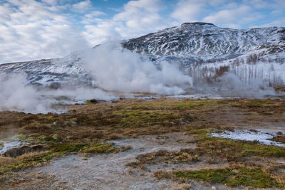 Geothermal area haukadalur, iceland, europe